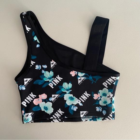 PINK Victoria's Secret Ultimate Asymmetrical Floral Black Crop Top Size XS - Picture 8 of 12